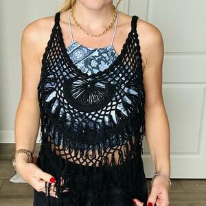 Elegant Black Crochet Camisole Top
